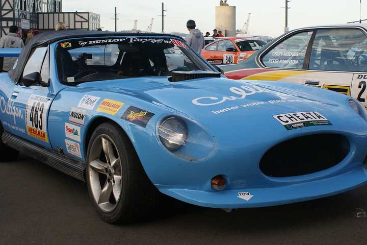 Competition cars lined up at Targa New Zealand