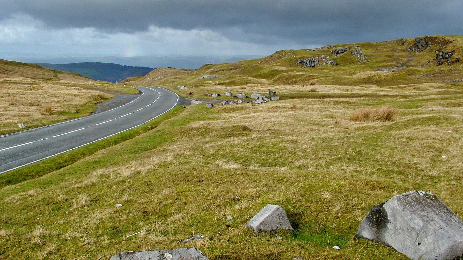 The A4069 Black Mountain Pass curving across open Welsh moorland