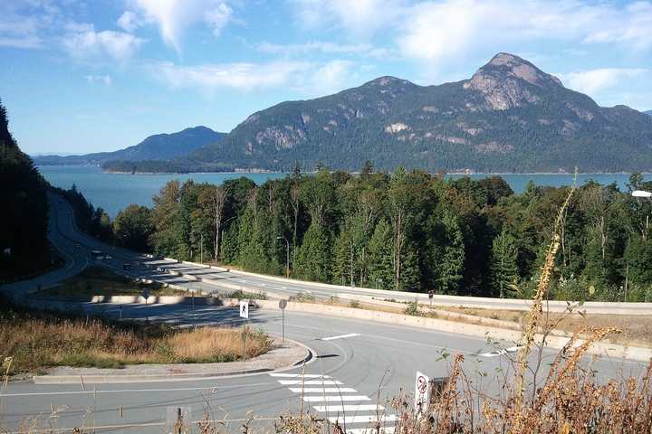 The Sea to Sky Highway beside Howe Sound in British Columbia