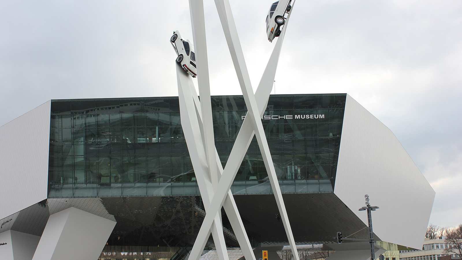 The Porsche Museum building on Porscheplatz in Stuttgart-Zuffenhausen